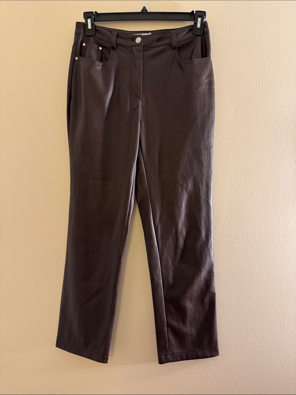AVEC LES FILLES Brown Faux Leather Pants